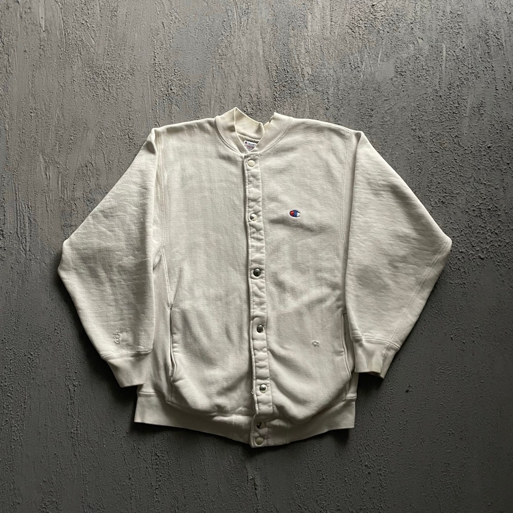 Vintage Reverse Weave Cardigan Sweatshirt Men‎ Medium White 1990s Champion